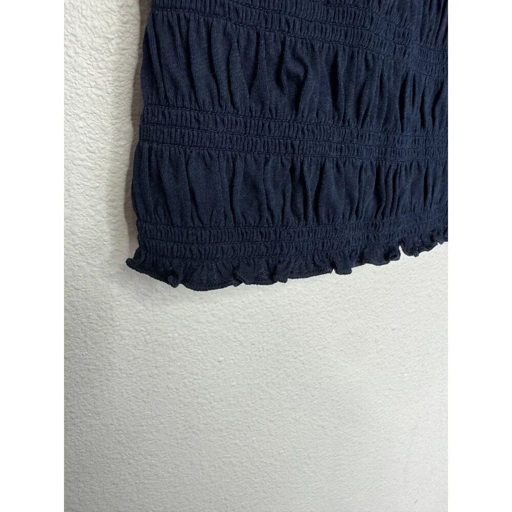 Madewell Large Smocked Boatneck Top Midnight Navy Cotton Puff Sleeves Ruffle NWT